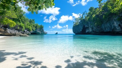 Obraz premium Serene Tropical Beach with Clear Blue Water and Sunlight