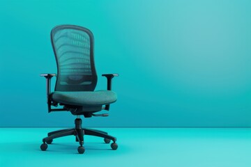 Comfortable office chair against a bright turquoise background in a modern workspace