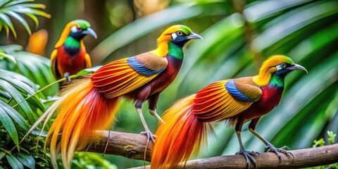 Stunning Greater Birds of Paradise Displaying Vibrant Plumage in Their Natural Tropical Habitat
