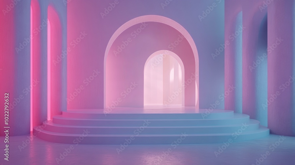 Leinwandbilder 3D rendering featuring a contemporary mock up with an abstract geometric backdrop a blank template and a minimalistic empty showcase incorporating primitive shapes and an art deco style presented