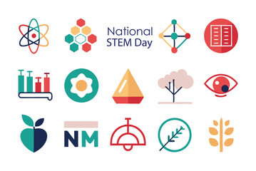 Creative icons celebrating national stem day with abstract and minimalist designs