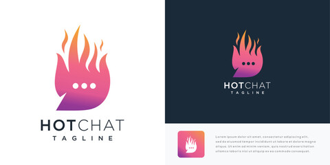 Fire chat vector logo design illustration. Fire logo icon with chat