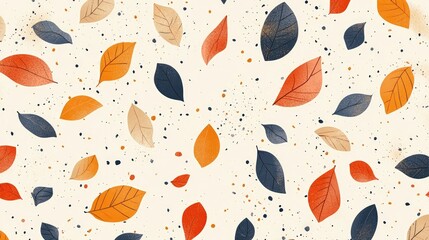 Autumn Leaves Seamless Pattern Fallen Leaves Seamless Design Colorful Autumn Leaves Isolated On White Stylish Flat Illustration With Digital Stamp Effect