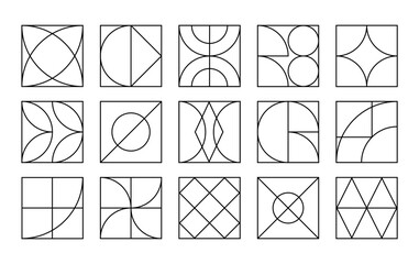 Set, collection geometric shapes. Trendy set with shapes different style. Bauhaus, futuristic, memphis. set of black bauhaus shapes, geometric abstract shapes. Modern style