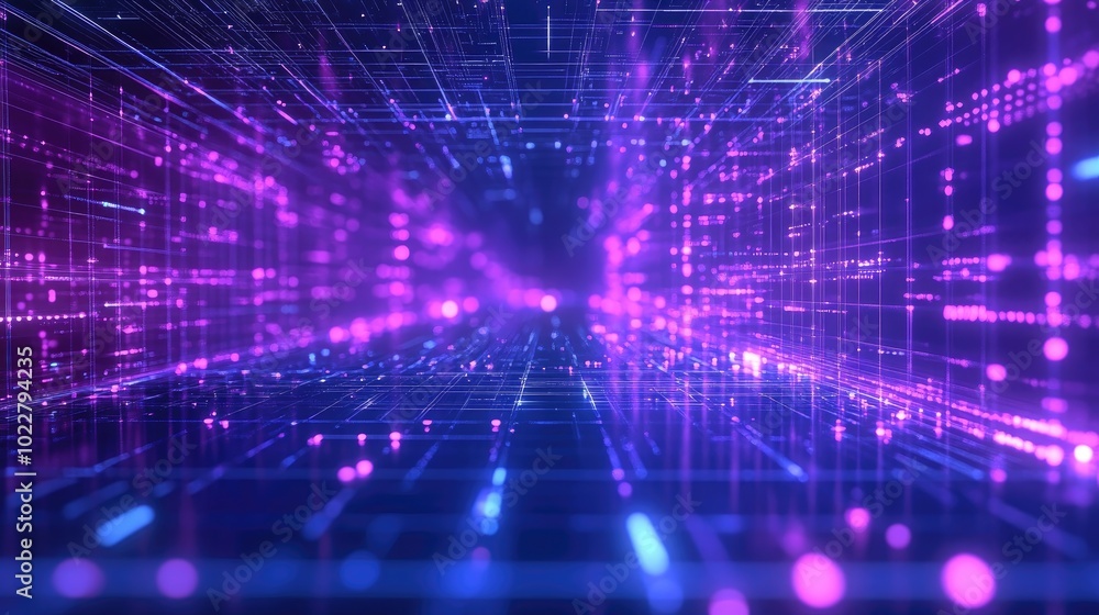 Poster Blue Purple Background With Digital Space Style Design Science Technology Meta Virtual Interactive Elements Digital Platform Digital Grid Futuristic Grid Pattern