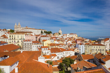 Rooftops and church towers in the skyline of Lisbon, Portugal