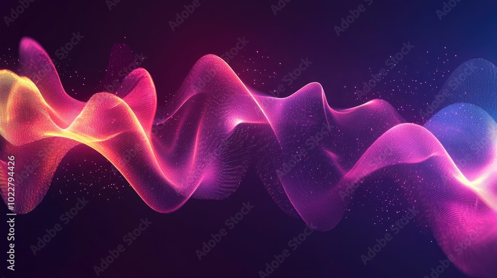 Poster Abstract Background With Dynamic Waves And Glowing Dots Sound Wave Visualization Equalizer Effect Synthesis Of Sound Music Voice Science Knowledge Mathematics Spectrum Banner