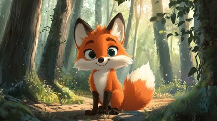 Naklejka premium Charming cartoon depiction of an adorable fox character