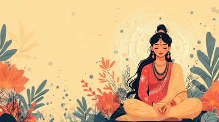 Obraz premium A woman is sitting in a lotus position with her hands folded in her lap