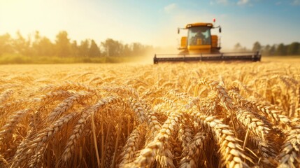 Wheat Fields Being Harvested in Golden Light