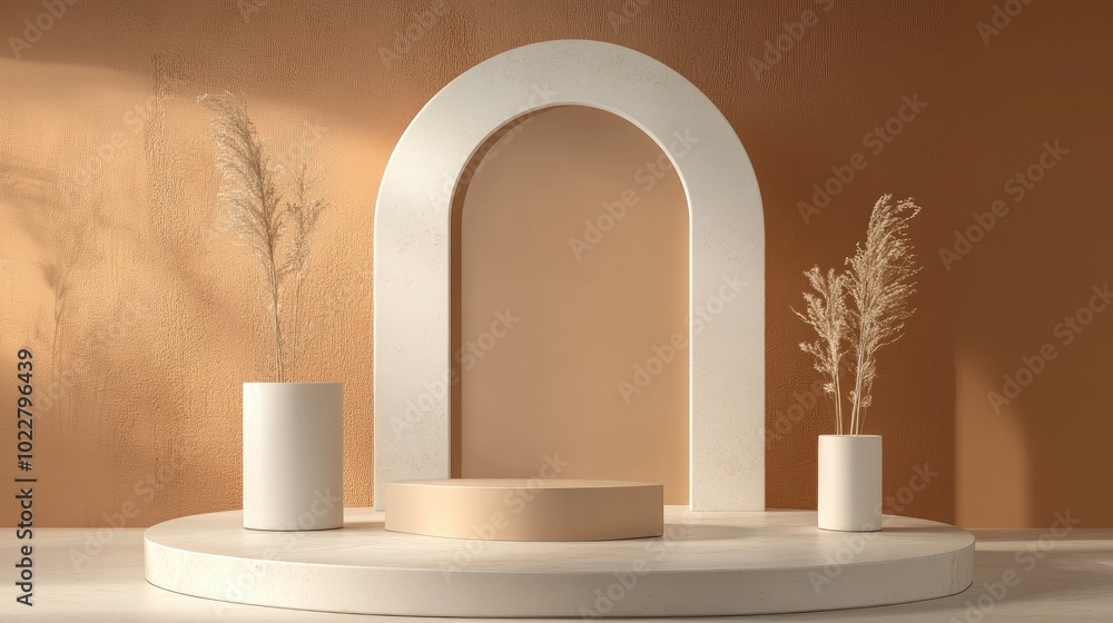 Poster Abstract product display on a podium with a brown background designed for branding presentation 3D rendering illustration