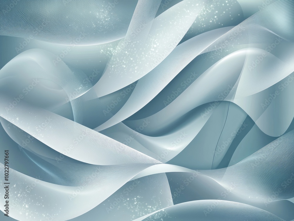 Aufkleber Abstract elegant wallpaper design in azure gray tones featuring light flashes and intertwined smooth lines against a backdrop of overlapping wavy shapes Vector illustration