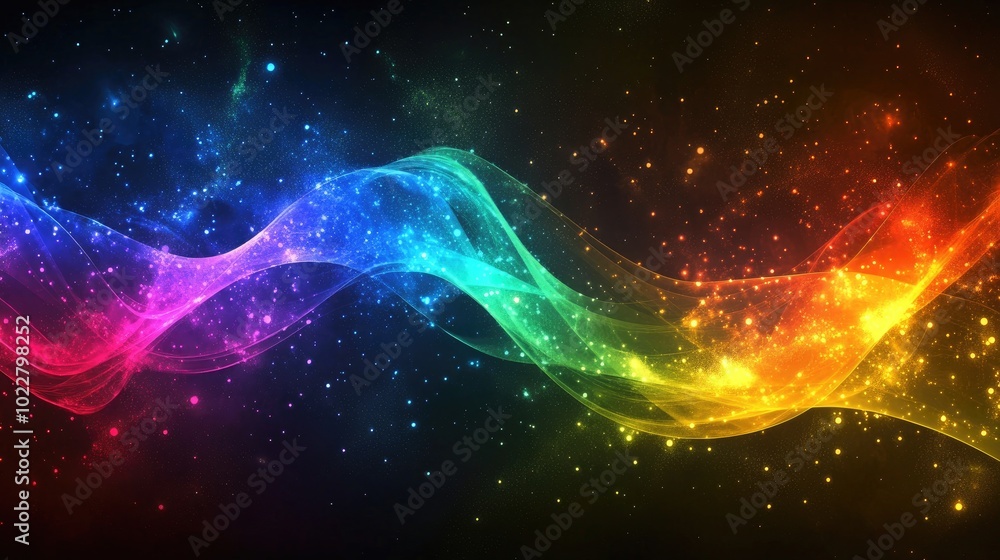 Poster abstract rainbow design on dark backdrop featuring surreal patterns suitable for web graphics banner