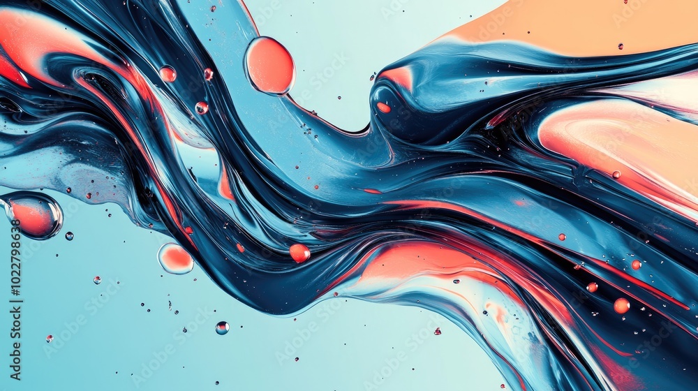 Poster Abstract Macro Close Up Of Pastel Blue And Red Dynamic Liquid Paint Flowing On Canvas Fluid Organic Liquid Flow With Beautiful Gradient Colors Liquid Geometric Wave Background