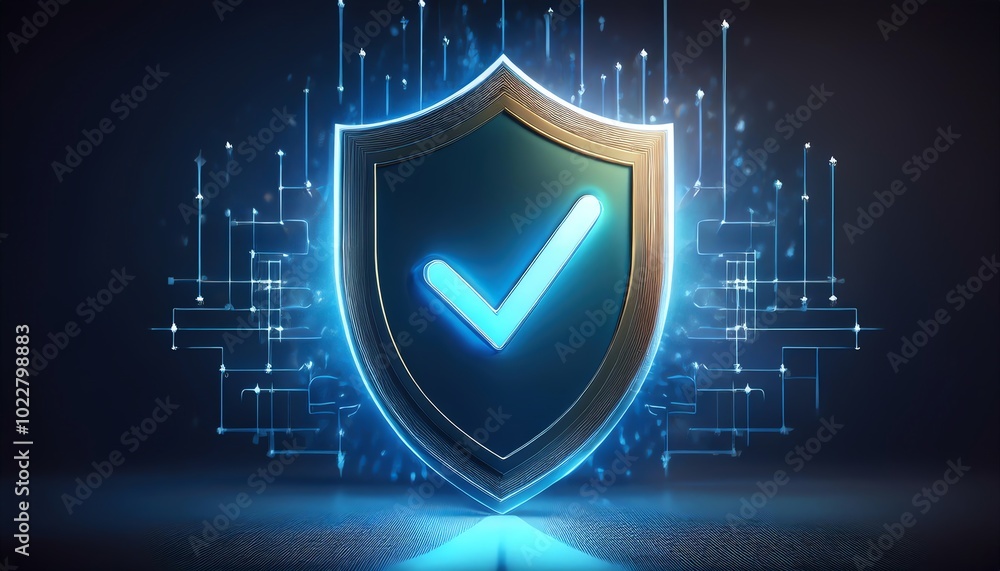 Aufkleber a glowing shield with a checkmark symbolizes security and trust in a digital environment.