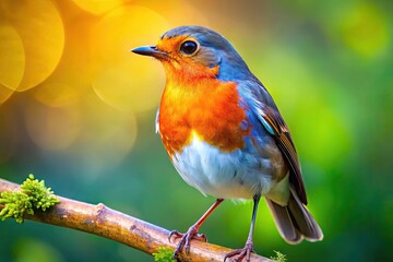 Obraz premium Stunning Piebald Robin Perched on a Branch Showcasing Unique Feather Patterns in Nature's Beauty