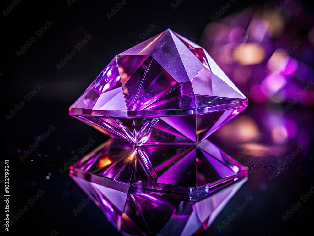 Poster stunning purple color crystal with intricate facets and reflections on dark background for design us