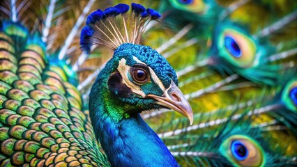 Obraz premium Stunning Rare Peacock Displaying Vibrant Feathers in Natural Habitat Captured in Brilliant Detail