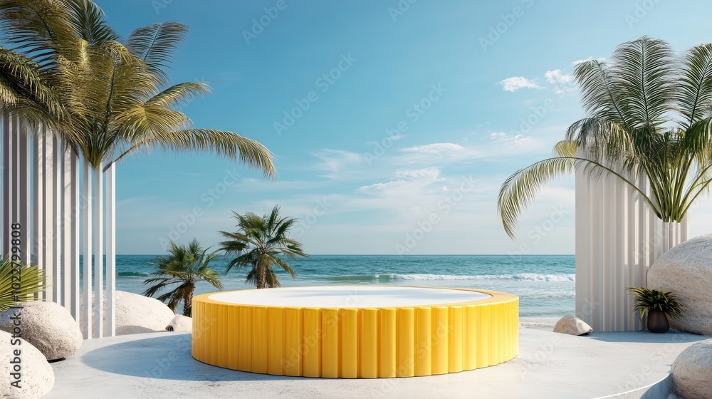 Aufkleber 3d rendering of a yellow display podium designed for summer themed products