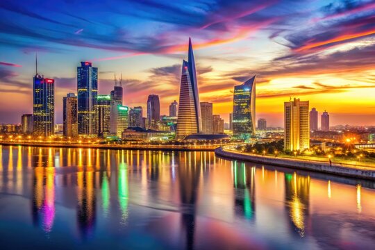 Stunning skyline view of Manama, Bahrain featuring modern architecture and vibrant city lights