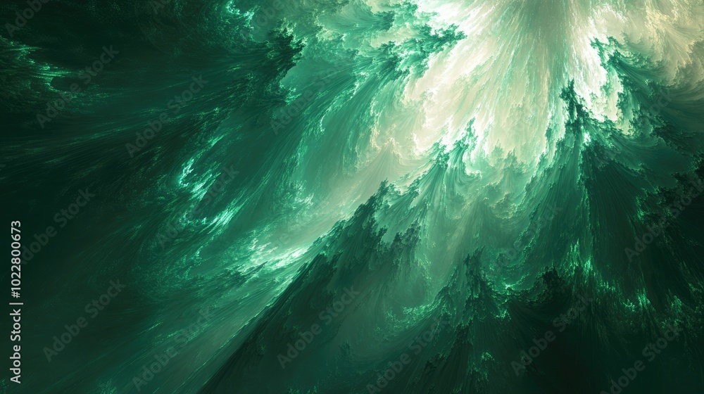 Poster abstract green fractal background featuring luminous rays of light