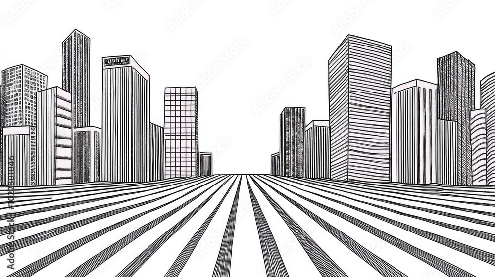 Poster black vertical line on white background with straight skyscraper design