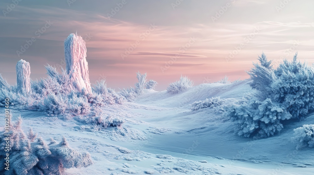 Poster Abstract winter landscape background featuring surreal elements created through 3D rendering