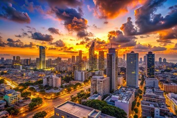 Stunning Tel Aviv Skyline at Sunset with Modern Architecture and Vibrant City Lights Illuminating Night