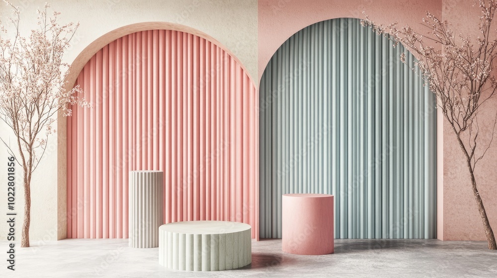 Aufkleber Abstract pastel colored geometric shapes background modern minimalist mockup for podium display or showcase 3D rendering