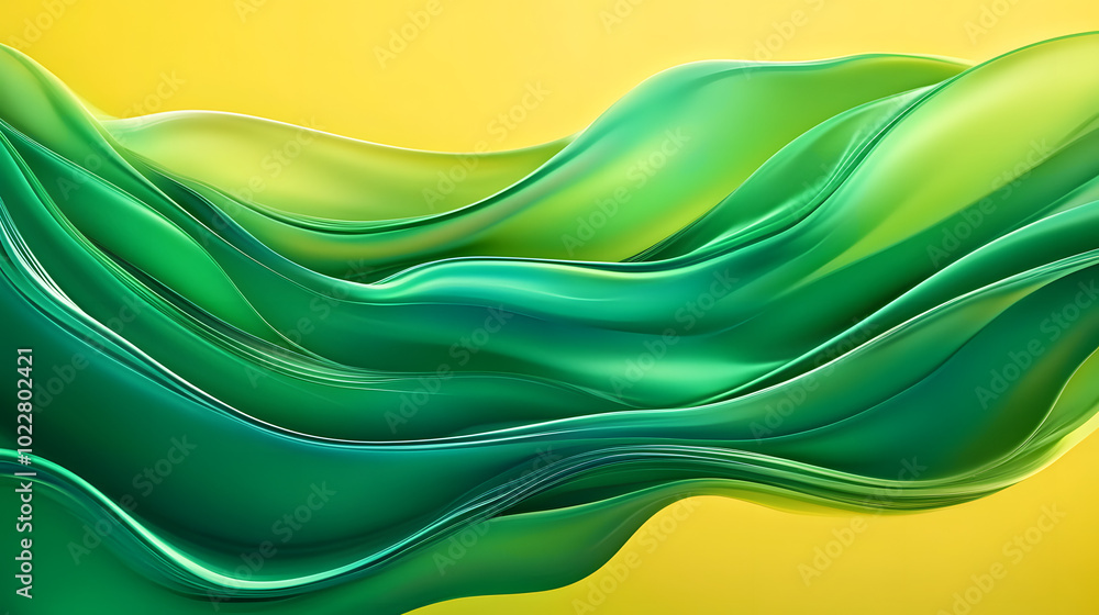 Poster an abstract background with wavy green and green waves on a yellow background. generative ai