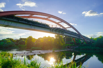 Steel bridge with sunset in Osan,Korea.