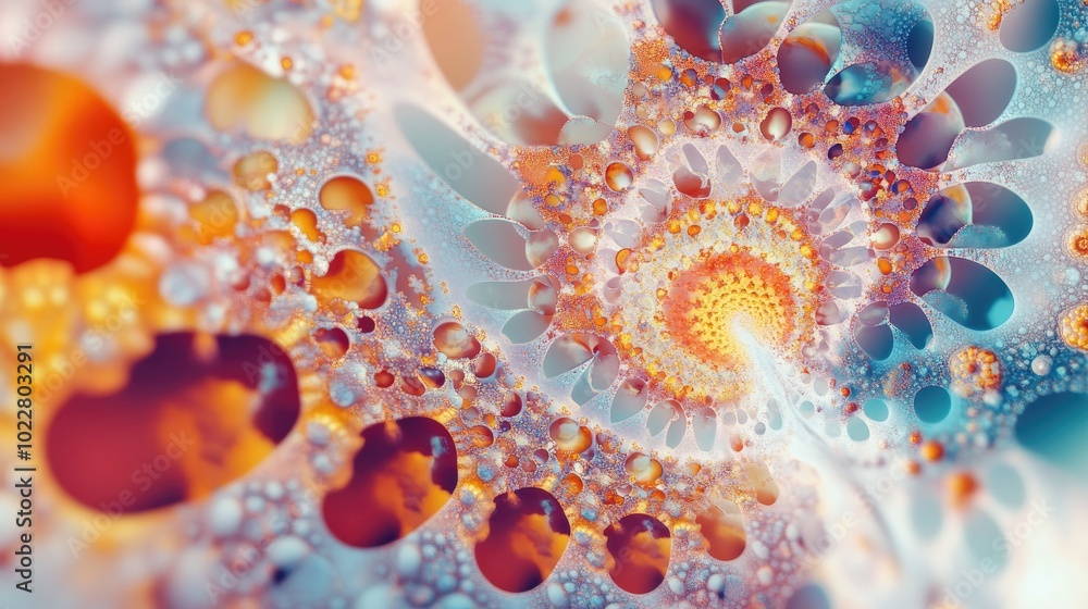 Poster Colorful abstract fractal pattern on a white backdrop resembling a fantasy kaleidoscope design