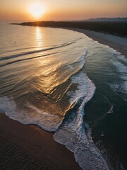 Naklejka premium Luxury Holiday Environment for Well-being concept with Beautiful Sunset Beach. Serene beachfront luxury for total rejuvenation