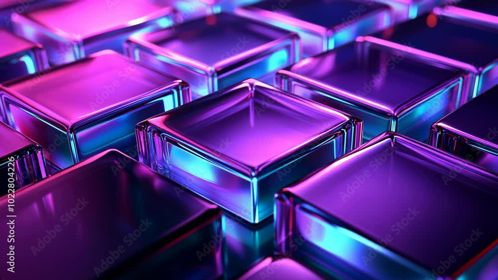 Poster a close-up of purple and blue cubes arranged in a grid pattern