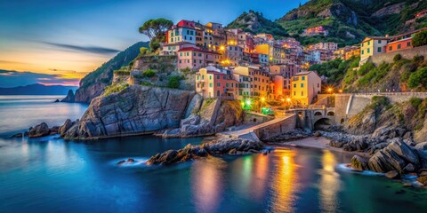 Fototapeta premium Stunning View of the Ligurian Coast with Colorful Cliffs and Clear Blue Mediterranean Sea