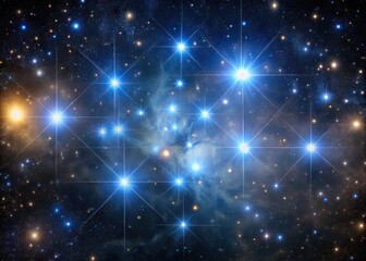 Stunning view of the Pleiades star cluster shining brightly in the night sky with twinkling stars