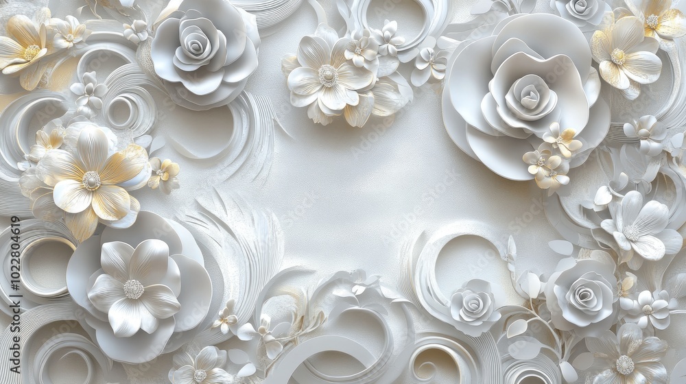 Poster 3D wallpaper design featuring circular patterns and floral elements ideal for photomural applications