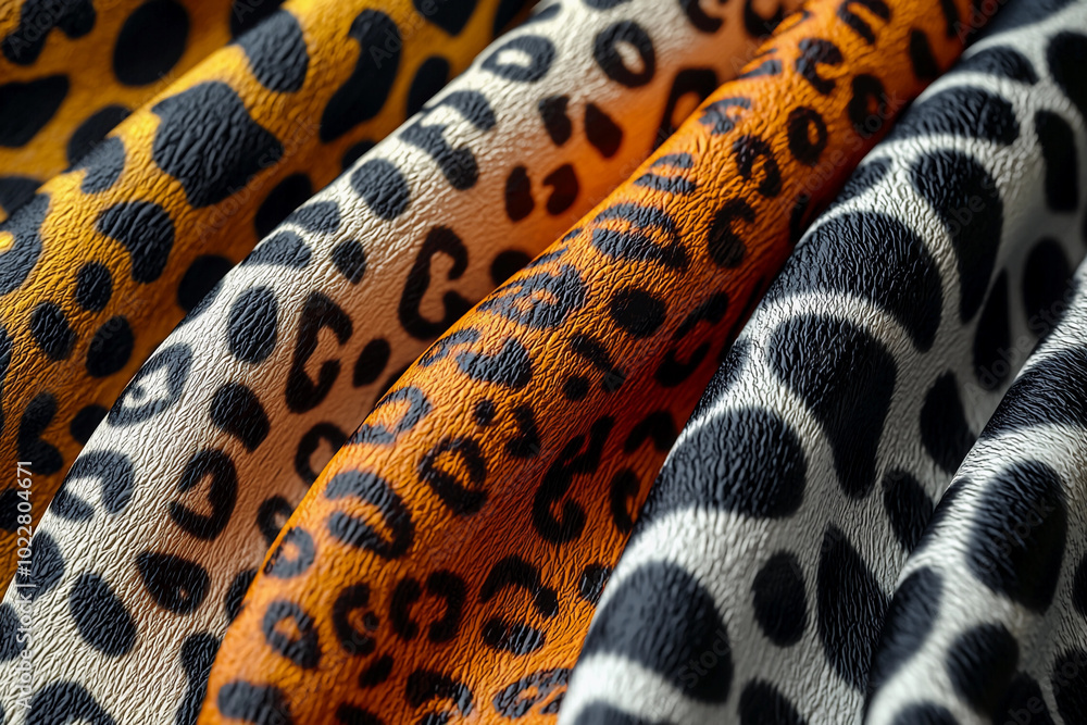 Poster vibrant animal print fabrics in various colors and patterns displayed