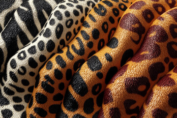 Textures of animal prints in vibrant colors and patterns on fabric