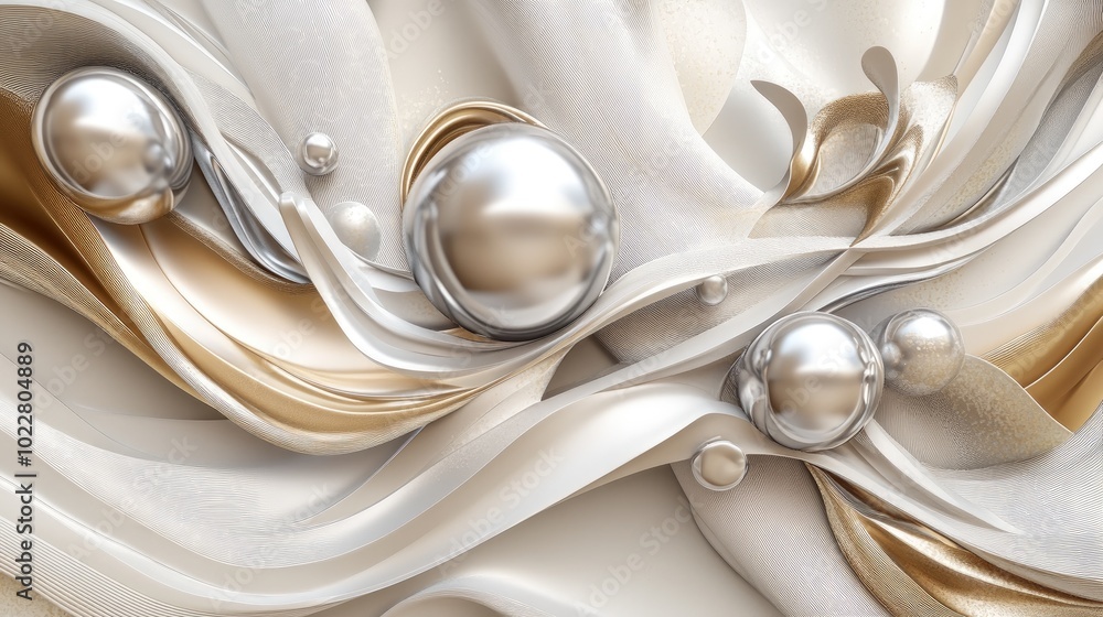 Aufkleber 3d wallpaper mural featuring silver spheres and an elegant abstract background with volumetric eleme