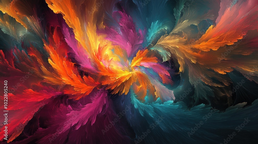 Poster abstract textured painting with vibrant chaotic strokes fractal design with a fantasy theme digital 