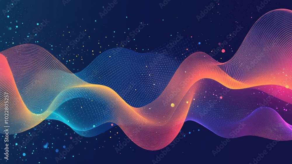Poster Abstract Background With Dynamic Waves And Glowing Dots Sound Wave Visualization Equalizer Effect Synthesis Of Sound Music Voice Science Knowledge Mathematics Spectrum Banner