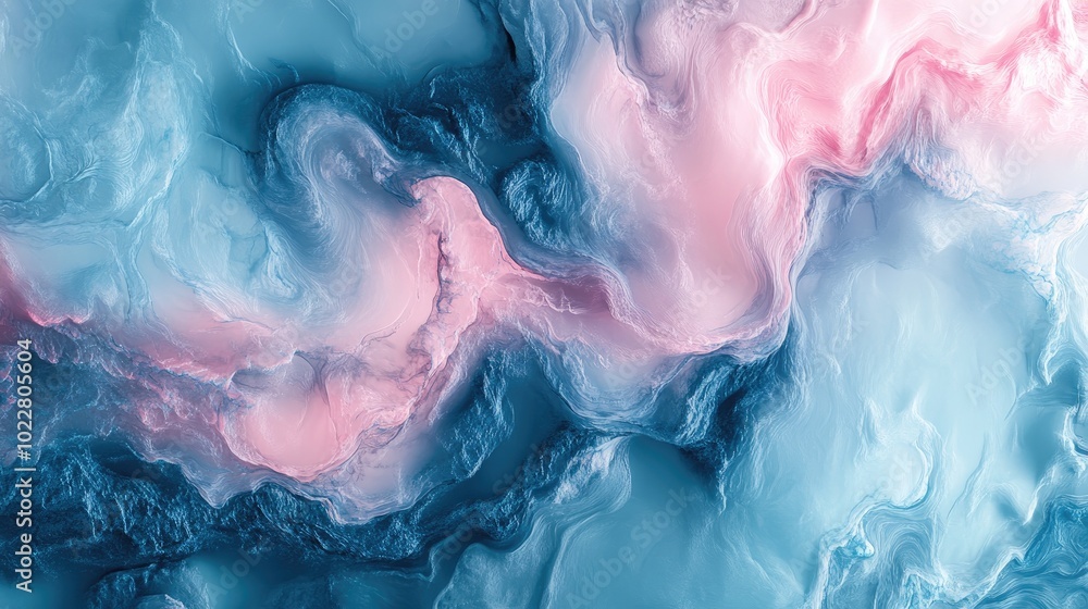 Poster Abstract marble texture with a romantic fractal design in shades of blue and pink Digital artwork featuring 3D rendering techniques