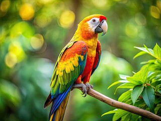 Obraz premium Stunning White and Yellow Parrot Perched Gracefully on a Branch in a Lush Green Environment