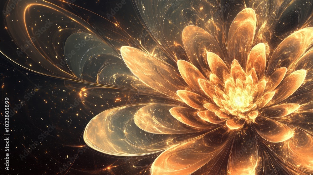 Poster abstract fantasy flower with luminous effects shimmering golden light swirl backdrop vivid digital a