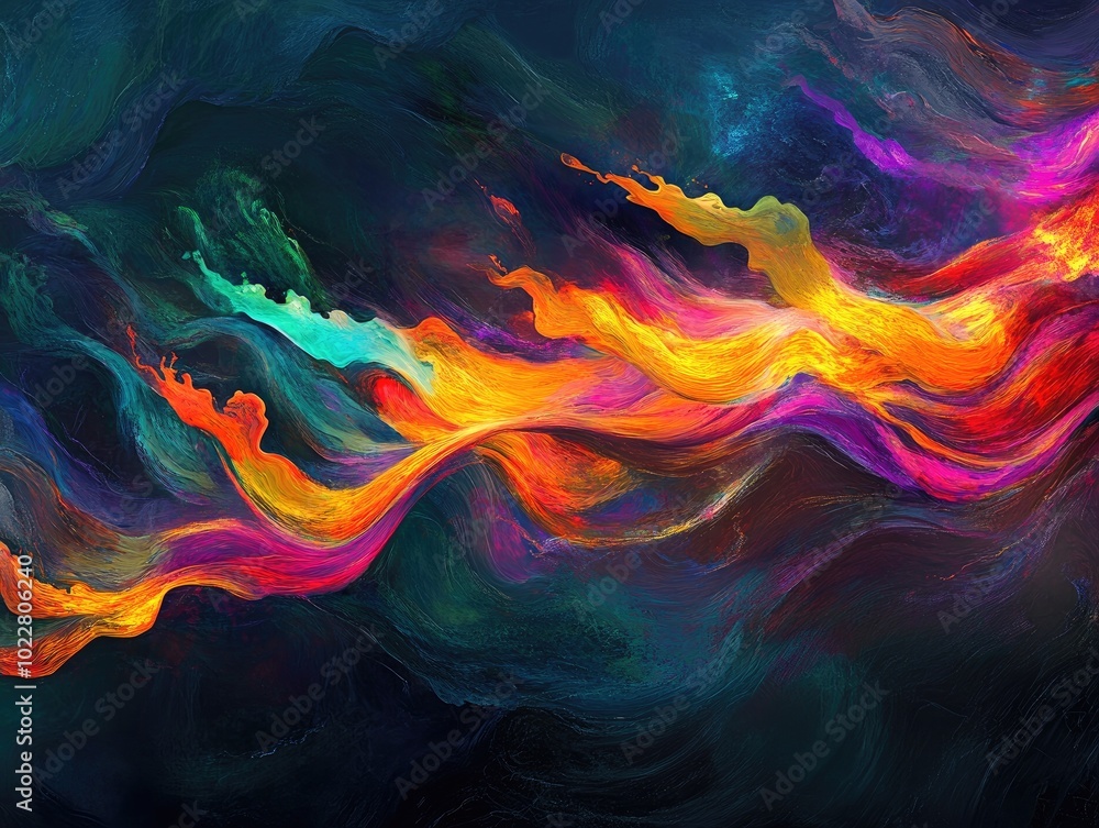 Poster Abstract design featuring vibrant colorful light flames in a wave pattern