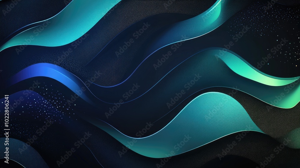 Aufkleber Abstract background featuring a gradient of black dark azure and emerald green Includes geometric shapes and wavy lines with a rough grunge texture and a bright metallic shine