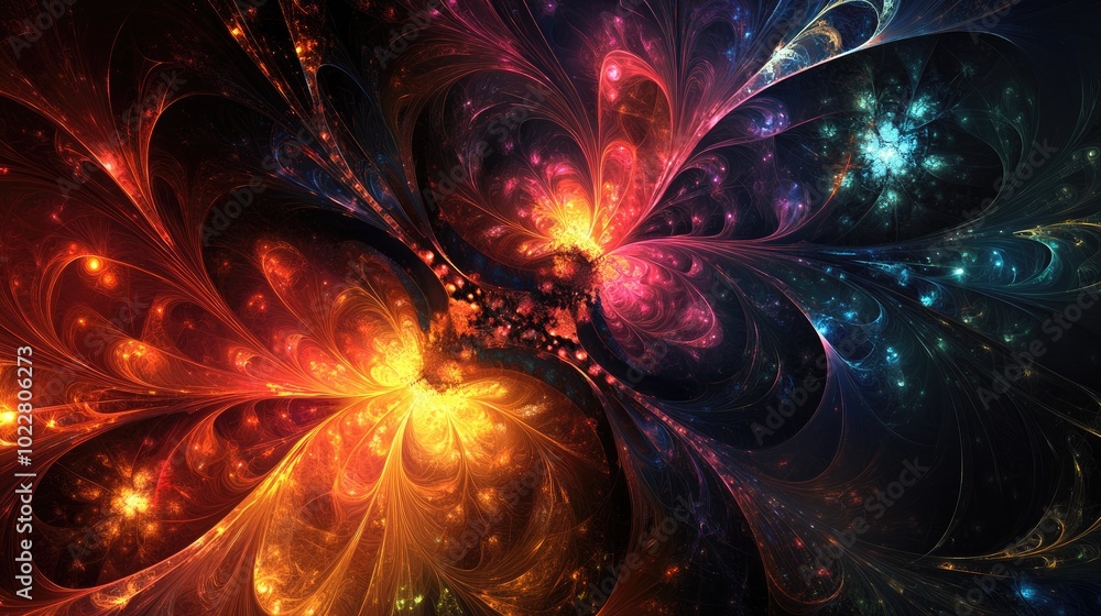 Aufkleber Abstract digital fractal design with fantasy elements featuring vibrant colors and intricate patterns