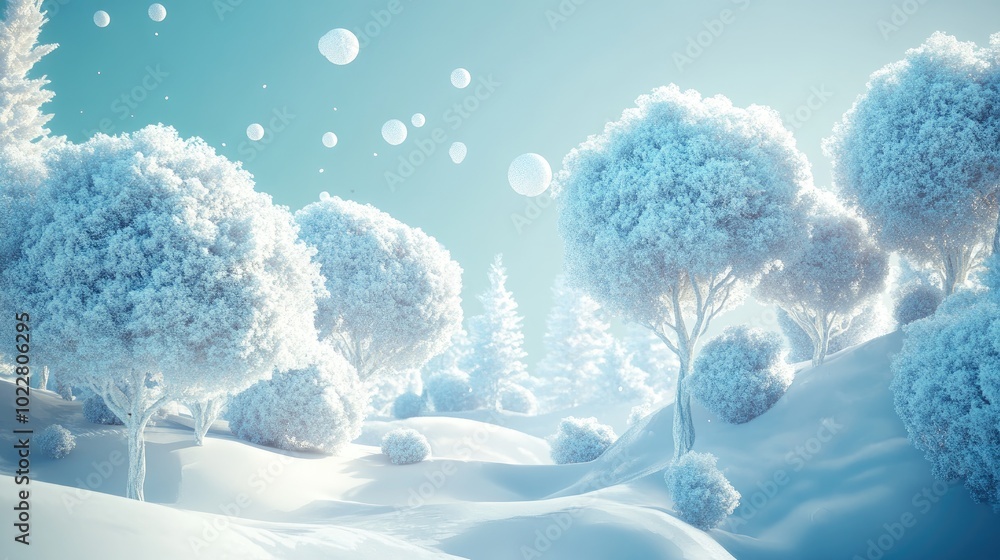 Poster Abstract winter landscape background featuring surreal elements created through 3D rendering