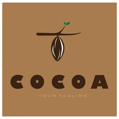 cocoa logo,cocoa bean,cocoa tree,cocoa branches and leaves,chocolate mix on white background,vintage,modern,simple,minimalist icon illustration template design vector